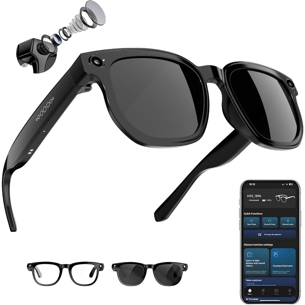 نظارات ذكية مع كاميرا بدقة 8 م - مراجعة Smart Glasses Lens وسعره