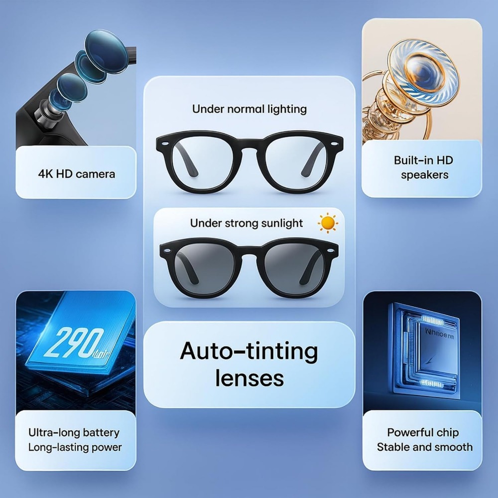 نظارات ذكية: كاميرا بدقة 4K، ب - مراجعة Smart Glasses Lens وسعره